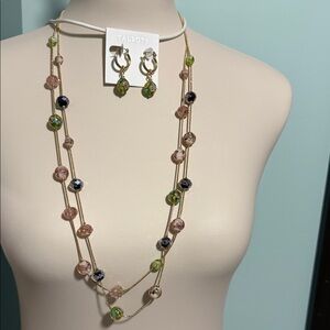 Talbots Pink and Green Beaded Necklace Set